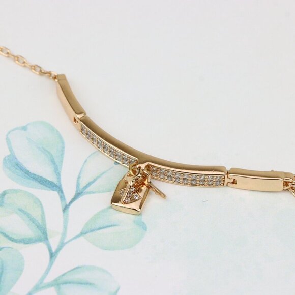 Rose Gold Bracelet with Lock Charm and Crystal Paved Center Bar, XPBL0723 - Picture 4 of 11